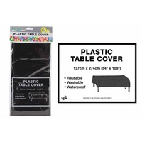 BLACK - Plastic Table Cloth. 1.4 x 2.7m. Great for Parties and Birthdays.