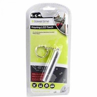 1pce Travel Time, Keyring LED Torch, Batteries Included, 8cm, Silver/Steel Case