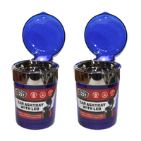 2x LED Lit Butt Bin Bucket/Ashtrays 11cm Blue with Lid Car Accessory