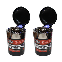 2x LED Lit Black Butt Bin Bucket/Ashtrays 11cm with Lid, Travel Accessory