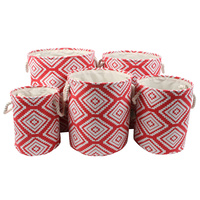 New 5pce Set Printed Fabric Moroccan Red Baskets Storage Boho Décor Home