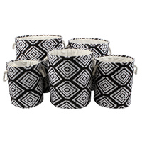 New 5pce Set Printed Fabric Moroccan Black Baskets Storage Boho Décor Home