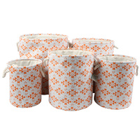 New 5pce Set Printed Fabric Moroccan Red Baskets Storage Boho Décor Home