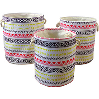 New 3pce Set Printed Fabric Aztec Red Baskets Storage Boho Décor Home