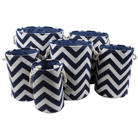 New 6pce Set Printed Fabric Zig Zag Blue Baskets Storage Boho Décor Home Chevron