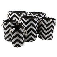 New 6pce Set Printed Fabric Zig Zag Black Basket Storage Boho Décor Home Chevron