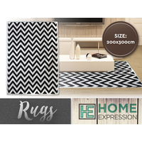 New 1pce Woven Zig Zag Rug Door Mat Black 200X300CM Home Design Contemporary