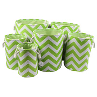 New 6pce Set Printed Fabric Zig Zag Green Basket Storage Boho Décor Home Chevron