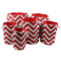 New 6pce Set Printed Fabric Zig Zag Red Basket Storage Boho Décor Home Chevron