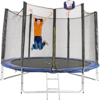 New 1pce Trampoline 12FT/3.6M Ladder & Basketball Hoop Kid Fun Jumping Net Safe