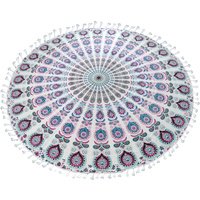 New 1pce Mandala Beach Towel Picnic Rug Terry Backing Centro 180cm Round Design