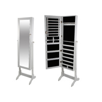 MIRROR JEWELLERY CABINET MAKEUP STORAGE BOX TALL WHITE