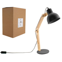 New 1pc Table Lamp Black Adjustable Light Desk Office Décor Shade Bedside Wooden