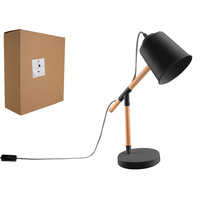 New 1pc Table Lamp Black & Wooden Light Desk Office Décor Shade Bedside Home