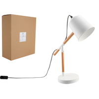 New 1pc Table Lamp White & Wooden Light Desk Office Décor Shade Bedside Home