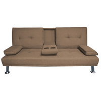 New 1pce 3 Seater Sofa Bed Lounge Brown Linen Couch Multi Function 2 Cup Holder