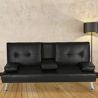New 1pc 3 Seater Sofa Bed Lounge Black Leather Couch Multi Function 2 Cup Holder