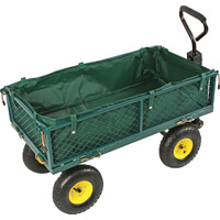 New 1pce Garden 4 Wheels Cart Wagon Green Holds 230Kg Mesh Sides Trolley Garden