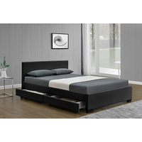 New 1pce King Size Bed Leather Black Drawer Storage 183X203CM Room Décor Frame