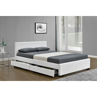 New 1pce King Size Bed Leather White Drawer Storage 183X203CM Room Décor Frame