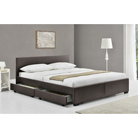 New 1pce Queen Size Bed Fabric Espresso Drawer Storage 152X203CM Room Déco Frame