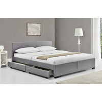 New 1pce King Size Bed Fabric Grey Drawer Storage 183X203CM Room Déco Frame