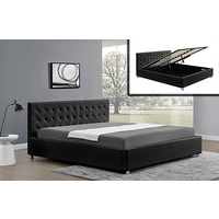 New 1pce King Size Leather Bed Frame Gas Strut Black 183X203CM Déco Matt Storage