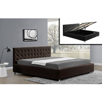 New 1pce King Size Leather Bed Frame Gas Strut Brown 183X203CM Déco Matt Storage
