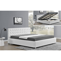 New 1pce King Size Leather Bed Frame Gas Strut White 183X203CM Déco Matt Storage