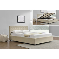 New 1pce King Size Fabric Bed Frame Gas Strut Sand 183X203CM Déco Storage Lift
