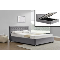 New 1pce King Size Fabric Bed Frame Gas Strut Grey 183X203CM Déco Storage Lift
