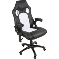 New 1pce Leather Office Chair Racing Design Heated White & Black Mesh Massage