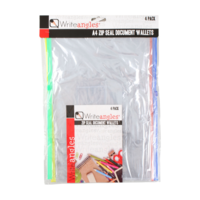 4 Pack A4 Document Storage/Display for Sheets, Zip Seal Plastic Sleeves