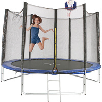 New 1pce Trampoline 8FT/2.4M Ladder & Basketball Hoop Kid Fun Jumping Net Safe