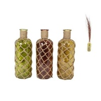 Green 28cm Glass Art Antique Style Bottle with Old Fashioned Roap Design Vase