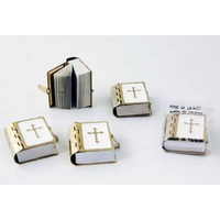 Miniature Brass and White Mini Church Bible 3.4cm x 3cm Religious Book