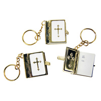 Miniature Brass and White Mini Church Bible Keyring 3.4cm x 3cm