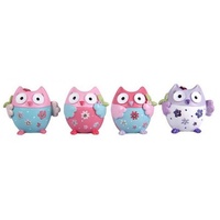 Complete Set of 4pce x Flower Power Owls - 4cm. Miniature In Pastel Colours