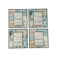 15cm Square 2D Beach Plaque - Dancing with the Surf - Hangable