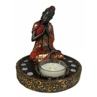 Buddha Tea Light Holder 12cm Gold & Red Colours