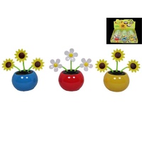 8cm Solar Powered Grooving Flower in Blue Pot - for Home, Car / Self Standing