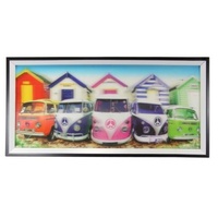 53x26cm Hanging Framed Combi Van 3D Print Beach Surfing Theme Colourful