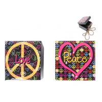 16x16cm Epoxy \PEACE\" Trinket Box with Peace Symbol and Lots of Peace Symbols"""