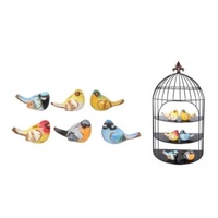 10cm Colourful Resin Birds Complete Story of 6, Blue, Yellow and Reds