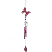 1Pce Acrylic Butterfly Windchime With 4 Metallic Chimes and Deco Marbles - PINK