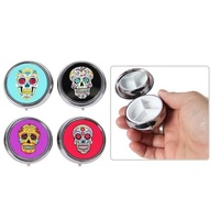 Set of 4 Sugar Candy Skull Pill Box Great for Traveling, Partying, Adventure