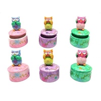 1 x 9cm Purple Base Wise See No Evil Yellow Owl Pin / Trinket Box