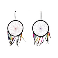 1pce 40cm Black & Vibrant Colour Dream Catcher with Beads & Feathers