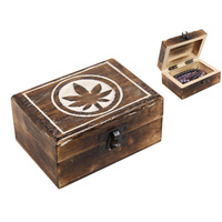New 1pce 12cm Hemp Wooden Trinket Box Pot Leaf Design Theme