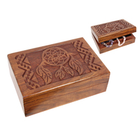 1pce 18cm Carved Dream Catcher Trinket Box Mango Wood Jewellery Storage